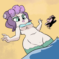 drawing giantess large_breasts ocean angry mermaid underboob airplane looking_down no_background terrible_the_drawfag cuphead cala_maria