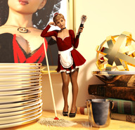 breasts cleavage shrunken_woman maid_uniform photograph indoors jetslasher digital_render