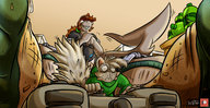 drawing furry anthro long_hair clothed brunette smiling socks ponytail shrunken_man looking_down between_feet nervous dirty_socks video_games shark_girl cracking_knuckles