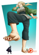 drawing giantess color naruto barefoot tsunade sasuke between_toes red_nails raised_foot spokle naruto_(series)