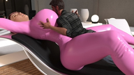 growth gentle aroused large_breasts clothed cleavage lying_down amazon expansion latex_suit redfiredog digital_render