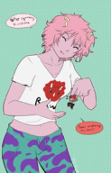drawing horns color smiling pink_hair between_fingers closed_eyes no_background pinched pink_skin my_hero_academia xxxgoom