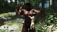 giantess nude tiger short_hair muscles dark_skin outdoors flexing digital_render vorifax muscle_worship