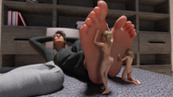 nude blonde long_hair butt barefoot ponytail foot_worship kneeling shrunken_woman standing relaxing vorifax