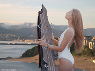giantess collage long_hair swimsuit water buildings mountains ships aircraft_carrier captain_rand ship_surfing