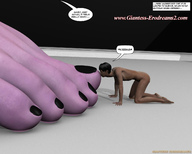 story short_hair foot_worship crawling worship shrunken_man ilayhu nail_polish dialogue black_nails digital_render