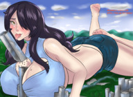 drawing growth giantess city color tongue destruction huge_breasts lying_down aliessa kasumikills between_breasts