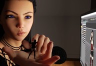 handheld face palm shrunken_woman fingers modeling looking_at_tiny digital_render lucy-ferryn-dyalvol innocent-owl