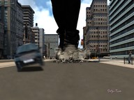 city destruction walking looking_up outdoors debris digital_render innocent-owl