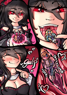 drawing vore comic black_hair color long_hair tongue mouth saliva red_eyes dress captured shrunken_women unwilling mspaintgts milestone rune melano fault ritona selphine