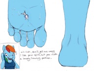 drawing furry anthro barefoot sweat blue_skin top my_little_pony rainbow_dash stuck_to_foot no_background dylan