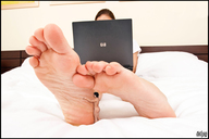 collage butt barefoot bed brunette foot_worship shrunken_man naked_man hugging laptop starkadhr