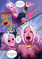 drawing white_hair vore blonde comic long_hair dbz dragon_ball shrunken_man panels pink_skin 1zumy android_21