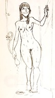 drawing nipples nude monochrome shower crow shrunken_man sketch pencil against_wall