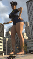 breasts giantess feet city mega butt toes barefoot buildings police hand legs dangle vehicles pedicure between_fingers manicure belt vehicle_crush digital_render amgipi criminals police_officer
