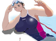 drawing giantess color large_breasts swimsuit wet looking_down swimming_pool bikuta