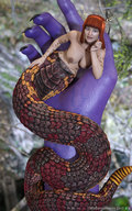 gentle giantess micro handheld red_hair fangs long_nails snake_girl night_elf purple_skin digital_render madamemaeve cuddles naga_girl