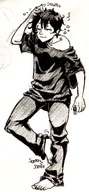 drawing handheld barefoot short_hair walking scratching no_background sleepy ednem
