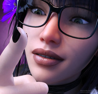 giantess glasses hand jetslasher looking_at_tiny digital_render lucy-ferryn-dyalvol stuck_on_finger