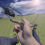 giantess clothed helicopter sitting sandals outdoors red_nails nail_polish pointing digital_render johnnyscribe
