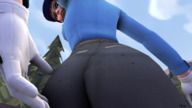 micro butt butt_crush blood brunette police unaware shrunken_woman digital_render overwatch d.va hana_song pproky