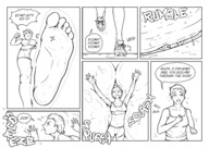 drawing feet comic monochrome sweat in_shoe running shrunken_woman smushedboy
