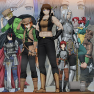 drawing giantess size_difference color armor sword mini_giantess amazon shrunken_woman dwarf hammer jane emi group_shot lordwolx janvill nubila decura nate jaie crou reyn