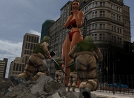 breasts giantess city mega swimsuit dark_skin soldiers digital_render randomthug