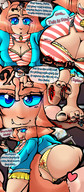 breasts drawing crush panties feet blushing color butt blue_eyes barefoot cleavage blood breast_crush fox gore shrunken_people cruel cat_girl june fox_girl stripes orange_hair alicia mspaintgts polka_dots teaching