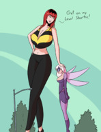 breasts drawing giantess white_hair wings mega color large_breasts cleavage multiple_sizes gloves red_hair giantesses mask freckles mary_jane black_cat spider-man marvel_comics the_wasp beetle bare_midriff caiman2 earth_20052 felicia_hardy