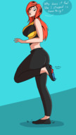 breasts drawing giantess mega black_hair color large_breasts butt shoes asian red_hair mask pants freckles costume top dialogue looking_behind stuck_to_shoe no_background mary_jane spider-man marvel_comics the_wasp cindy_moon silk bare_midriff caiman2 earth_20052 spider_woman