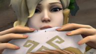 giantess blonde blue_eyes climbing looking_down mercy digital_render source_film_maker overwatch looking_at_tinies angela_ziegler pproky