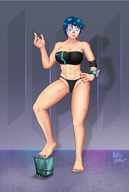 drawing growth panties color destruction barefoot bra buildings glasses shrinking climbing blue_hair foot_crush shrunken_people scifi nail_polish running_away micwhyss