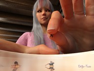 red_eyes shrunken_people between_fingers digital_render innocent-owl