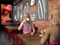 giantess purple_eyes drinking looking_in digital_render innocent-owl