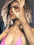 blonde cleavage yellow_eyes finger_crush between_fingers black_nails digital_render innocent-owl