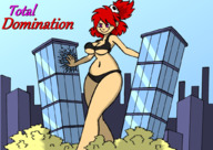 breasts drawing giantess panties city mega color destruction bra purple_eyes red_hair skyscraper drsgrowth