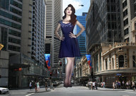 breasts giantess collage city mega long_hair clothed high_heels buildings helicopter brunette street dress standing onlookers looking_at_viewer hands_on_hips marina_diamonds