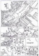 breasts drawing giantess city mega comic monochrome destruction barefoot huge_breasts breast_crush elf lying_down frakass lineart falling aware