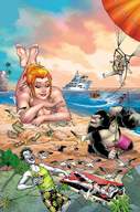 bikini drawing giantess mega color swimsuit beach barefoot ocean cheetah giganta ponytail harley_quinn dark_skin top orange_hair joker legs_crossed seagulls white_skin lex_luthor leopard_print green_skin dc_comics killer_frost gorilla_grodd swim_trunks deathstroke penguin riddler killer_croc black_manta