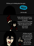 drawing giantess comic black_hair long_hair story gloves striped_stockings dialogue panels honmetgts