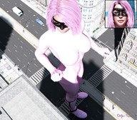 pink_hair street mask super_heroine digital_render pov_down innocent-owl