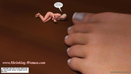 nude blonde long_hair toes barefoot lying_down bondage shrunken_woman looking_up ilayhu dialogue digital_render