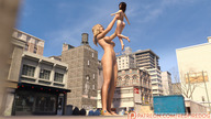 breasts giantess nude city mega blonde black_hair butt handheld multiple_sizes street giantesses looking_at_tiny water_tower digital_render lfcfan rfdcomics