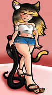 drawing feet blushing black_hair color high_heels shoes domination shorts short_shorts shrunken_man heel red_nails toenails whip belt denim_shorts mspaintgts open_toe crop_top blonde_tips blonde_highlights