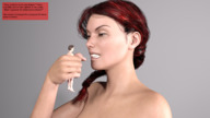 nude long_hair handheld domination story red_hair shrunken_man looking_down smothering dialogue digital_render juliusromanize