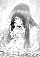 drawing blushing long_hair water wet kissing muscles rain shrunken_man hugging outdoors