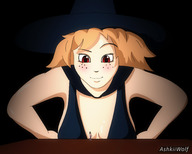 drawing color large_breasts cleavage red_eyes smiling witch shrunken_woman voluptuous freckles ashkiiwolf