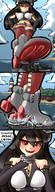 breasts drawing giantess crush panties upskirt comic black_hair color destruction cleavage skirt low_angle lighthouse boot under_foot boot_crush ships miniskirt destroyer mspaintgts kantai_collection nagato between_breasts