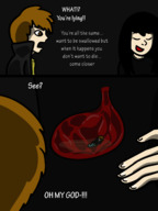 drawing vore comic black_hair color shrunken_man inside_stomach stomach_acid dream_sequence honmetgts